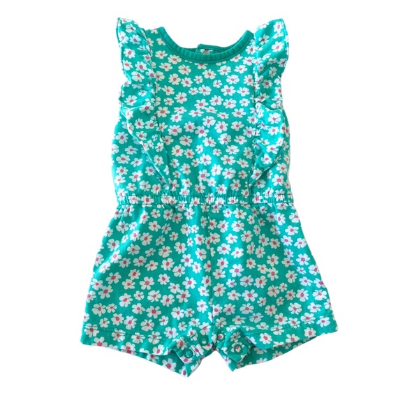 Carter's Other - Carter's Baby Girl Green Floral Kids Ruffle Sleeves Romper | 9-12 Months